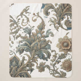 Manta Sherpa Dusky Blue Floral Brocade Pattern Sherpa Blanket