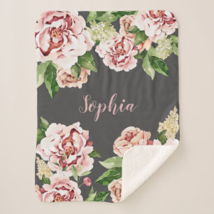 Manta Sherpa Duste Chica floral Peony Rosa Nombra bebé