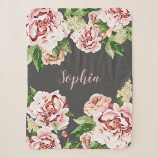 Manta Sherpa Duste Chica floral Peony Rosa Nombra bebé
