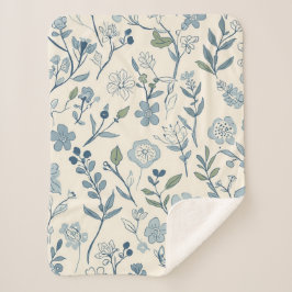 Manta Sherpa Dusty Blue Wildflower Meadow Botanical Pattern