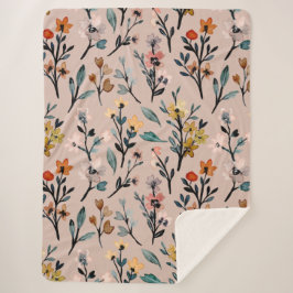 Manta Sherpa Dusty Rosa Boho Floral Watercolor Personalizado