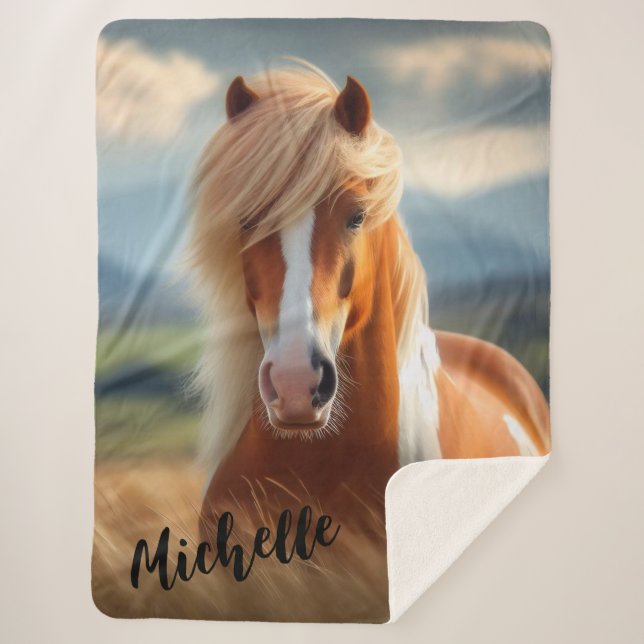 Manta Sherpa Ecuestre blanco y marrón (Anverso)