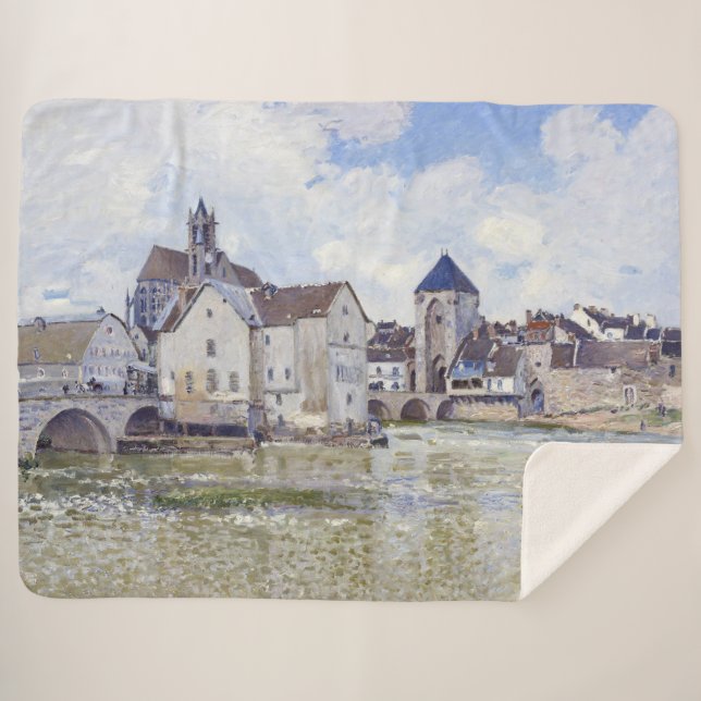 Manta Sherpa Edificios de Alfred Sisley y puentes con agua (Anverso (horizontal))