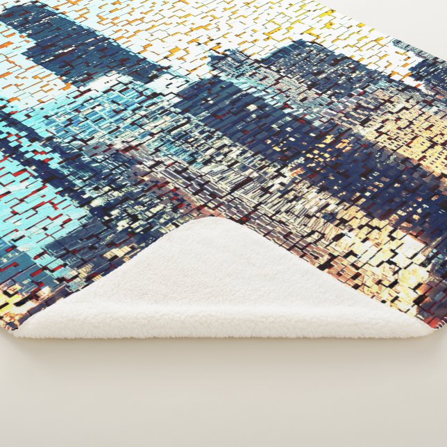 Manta Sherpa Edificios de la ciudad azul en estilo mosaico con  (3/4)