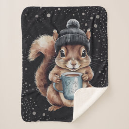Manta Sherpa Eichhörnchen mit Tasse und Schnee „Stay Warm“