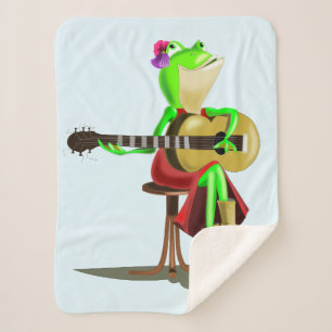 Manta Sherpa El bebé gracioso Sherpa Blanket Frog tocando guita