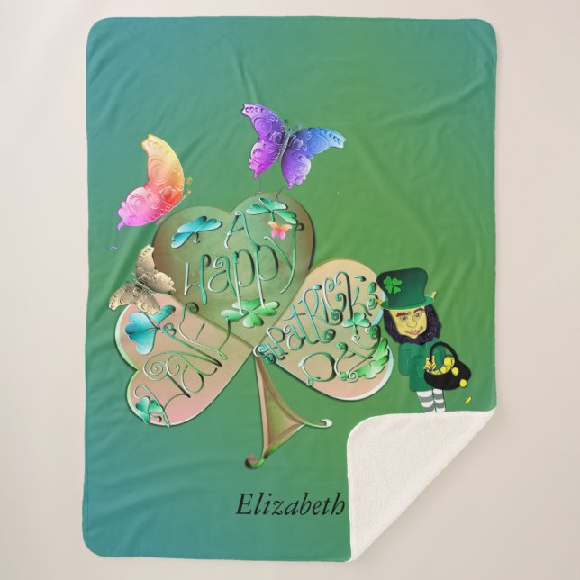 Manta Sherpa El día de San Patricio Leprechaun con Nombre (Anverso)