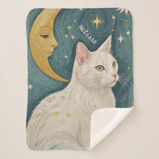 Manta Sherpa El encantador gato blanco con ojos verdes (Anverso)