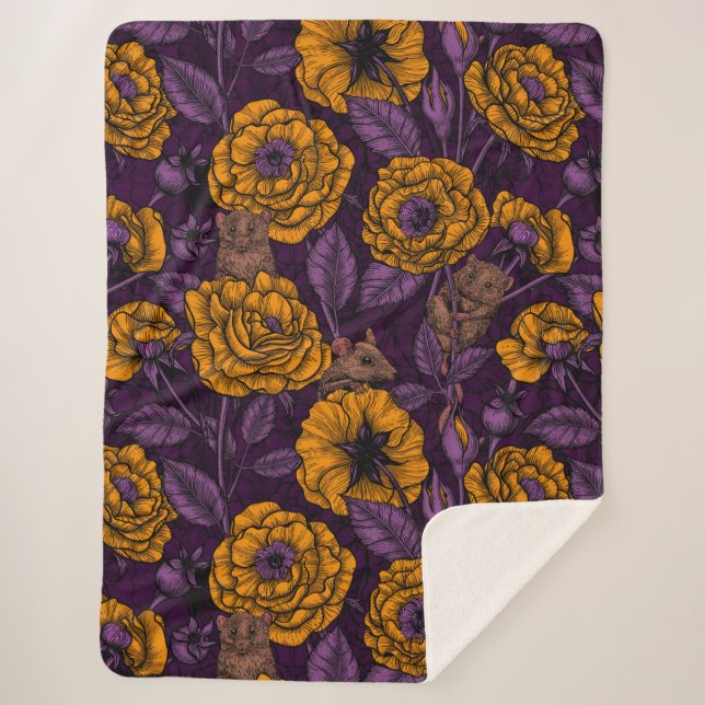 Manta Sherpa El fiesta de ratones en naranja y violeta (Anverso)