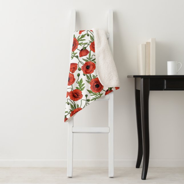 Manta Sherpa El jardín de adormidera en coral y marrón (In situ)