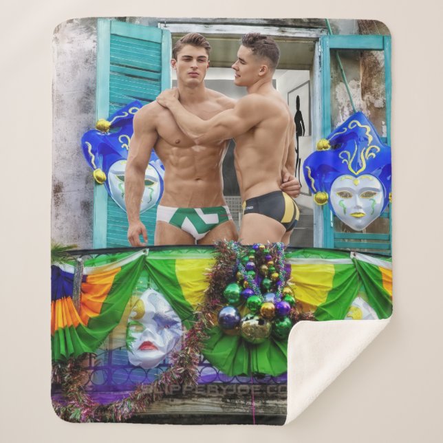 Manta Sherpa El Mardi Gras de SlipperyJoe enmascara abalorios d (Anverso)