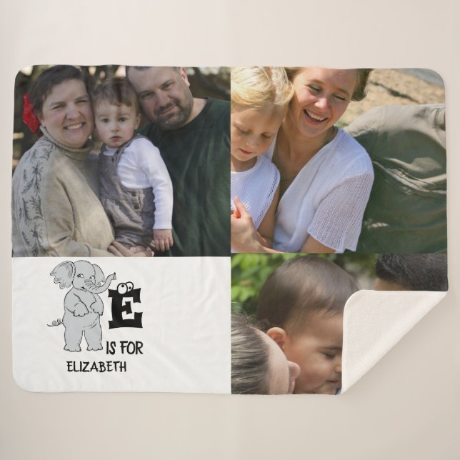 Manta Sherpa El monograma E de personalizado es para elefante d (Anverso (horizontal))