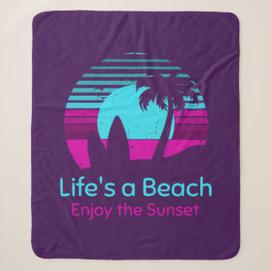 Manta Sherpa El retro Sunset Surfboard Palm Tree Life es una pl