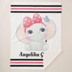 Manta Sherpa Elefante bebé chica con nombre personalizado Bow