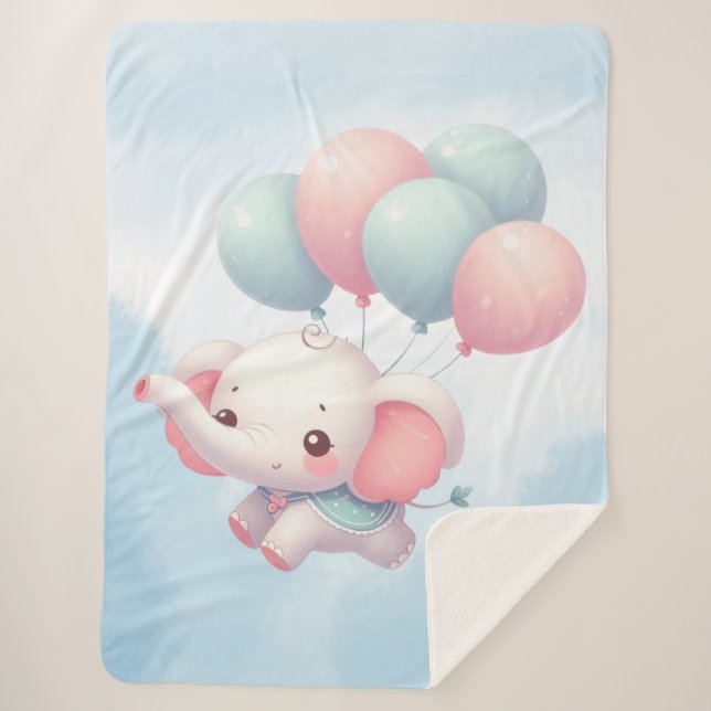 Manta Sherpa elefante de bebé con globos (Anverso)