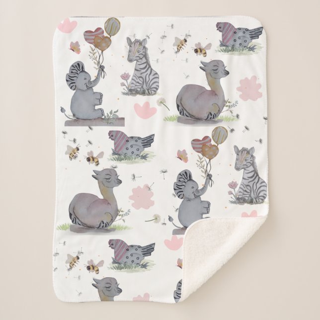 Manta Sherpa "Elefante de Elefante y Polka Hen" (Anverso)