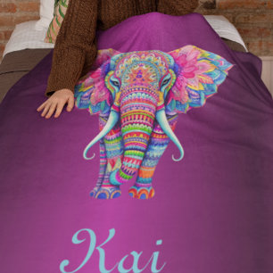 Manta Sherpa Elefante de Mandala colorido con nombre personaliz