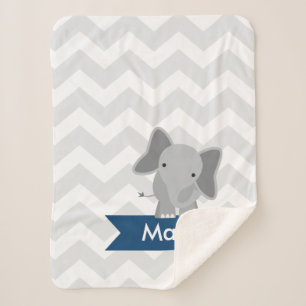 Manta Sherpa Elefante gris personalizado de Chevron de los