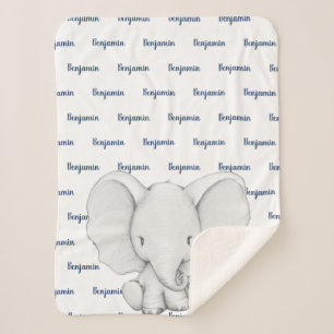 Manta Sherpa Elefante: niño con nombre azul de la marina person