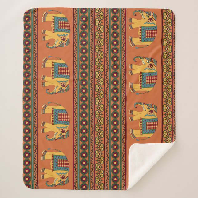 Manta Sherpa Elefantes Indios, Naranjas Tradicionales Sin Marea (Anverso)