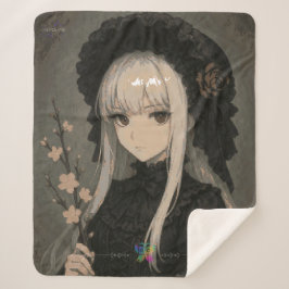 Manta Sherpa Elegance of the Midnight Blossom Maiden Premium