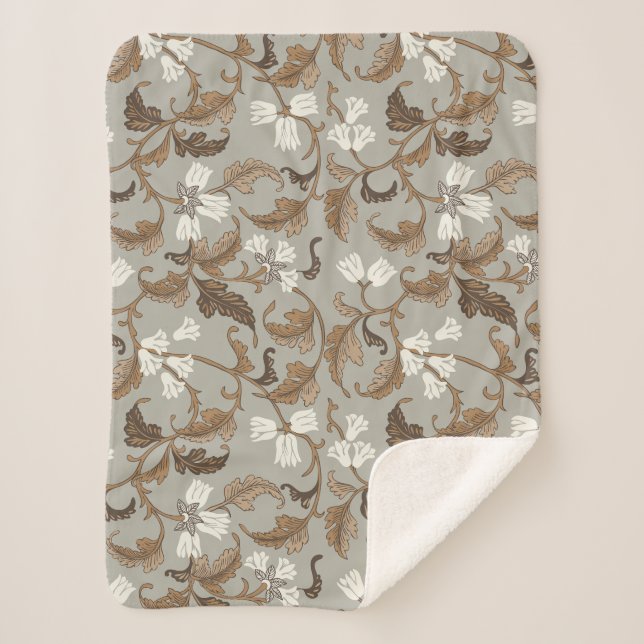 Manta Sherpa Elegancia botánica vintage (Anverso)