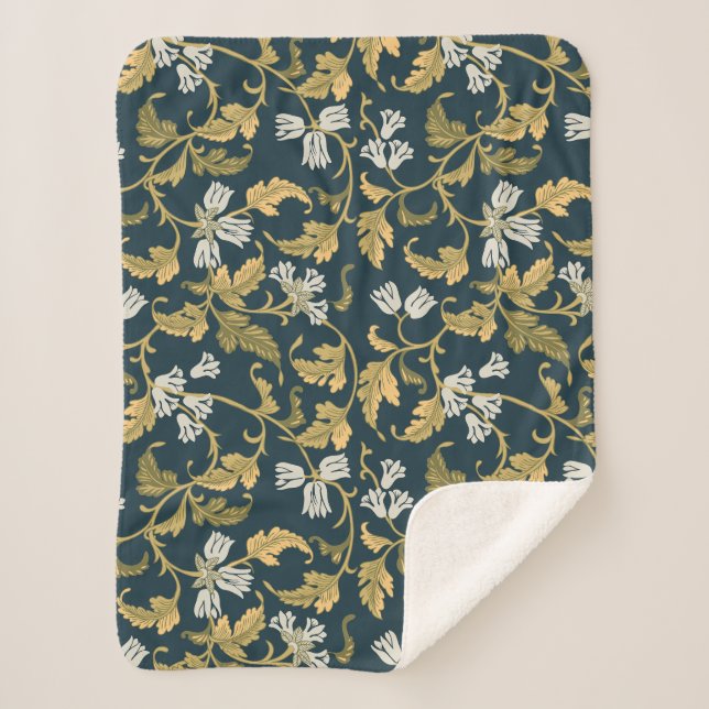 Manta Sherpa Elegancia botánica vintage (Anverso)