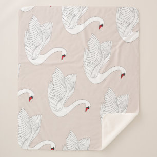 Manta Sherpa Elegancia Cisne: Patrón Blanco Ornamental.