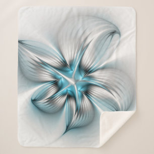 Manta Sherpa Elegancia floral arte fractal abstracto azul moder
