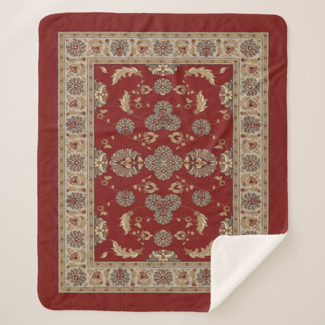 Manta Sherpa Elegancia intemporal Tela roja y Beige clásica (Anverso)