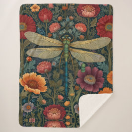 Manta Sherpa Elegant art nouveau Autumn floral Dragonfly