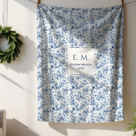 Manta Sherpa Elegant Blue Toile Personalized Throw Gift for Him