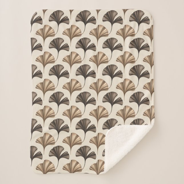 Manta Sherpa Elegant Ginkgo Leaf Pattern in Neutral Tones (Anverso)