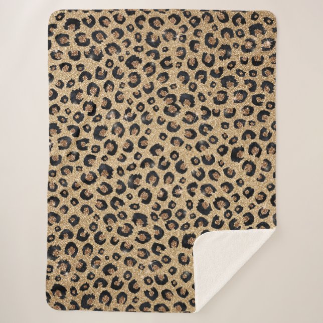 Manta Sherpa Elegant Gold Glitter Black Leopard Print (Anverso)