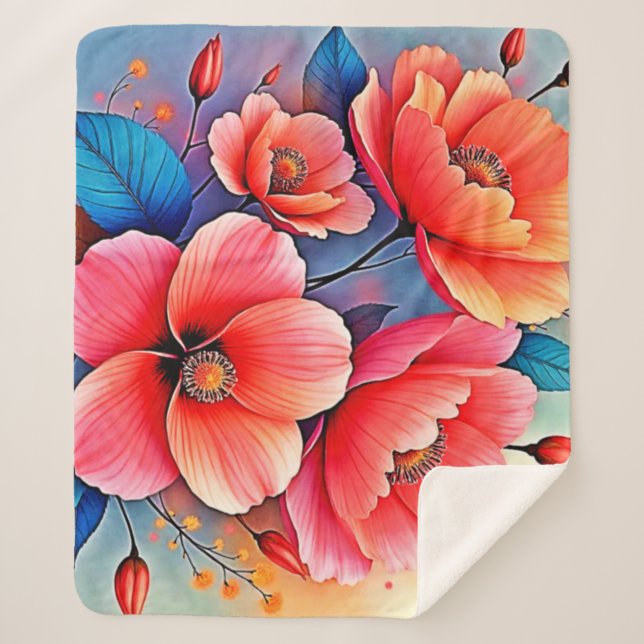 Manta Sherpa Elegant Poppies: Radiant Nature Art (Anverso)