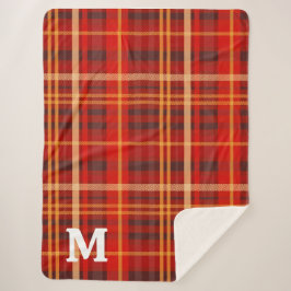 Manta Sherpa Elegant Red Black Plaid Monogram Custom 