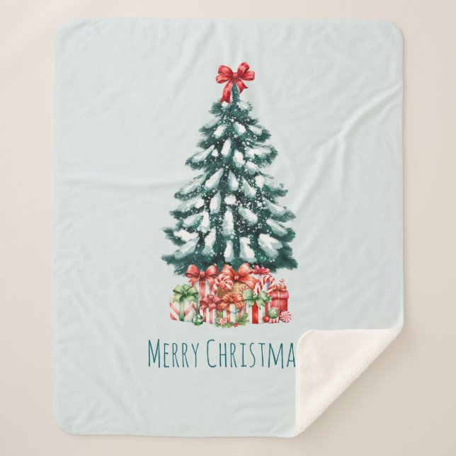 Manta Sherpa Elegant Snowy Christmas Tree (Anverso)
