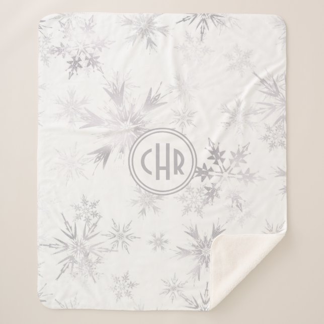 Manta Sherpa Elegant White Winter Snowflakes (Anverso)
