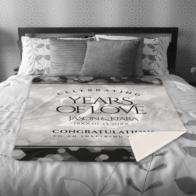 Manta Sherpa Elegante 25° aniversario Boda de Plata (Elegant 25th Silver Wedding Anniversary Sherpa Fleece Blanket Cover Photo.)
