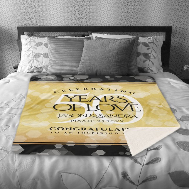 Manta Sherpa Elegante 50° Aniversario del Boda de Oro (Elegant 50th Golden Wedding Anniversary Sherpa Fleece Blanket Cover Photo.)
