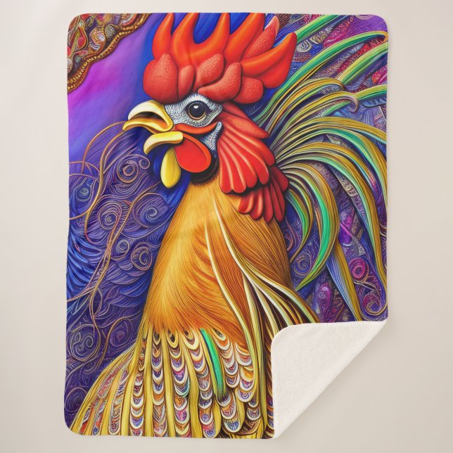 Manta Sherpa Elegante acuarela artística Royal Pastel Rooster (Anverso)
