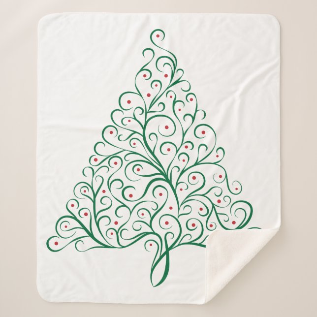 Manta Sherpa Elegante árbol de Navidad rojo y verde caligrafía (Anverso)