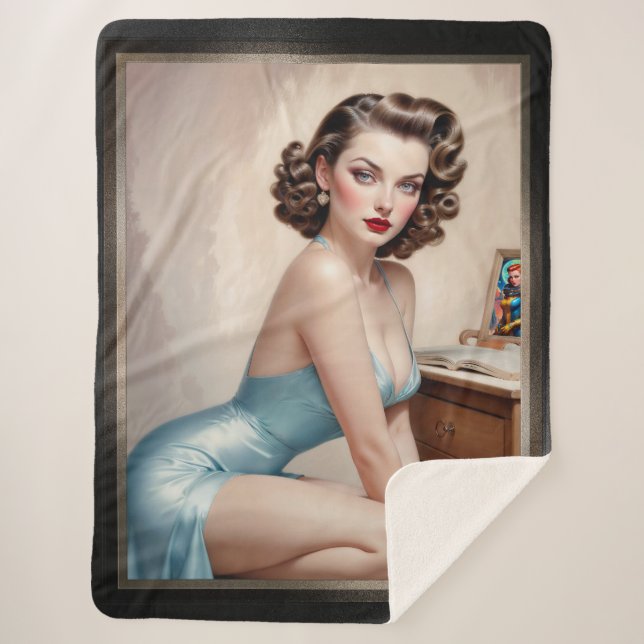Manta Sherpa Elegante Belleza Chica De Pin Up En Un Traje Satin (Anverso)