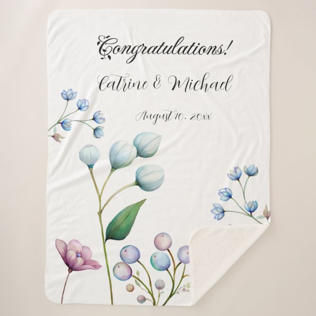 Manta Sherpa Elegante Boda floral suave romance botánico (Anverso)