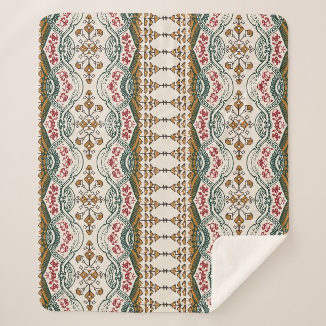 Manta Sherpa Elegante borde de Boho floral étnico (Anverso)