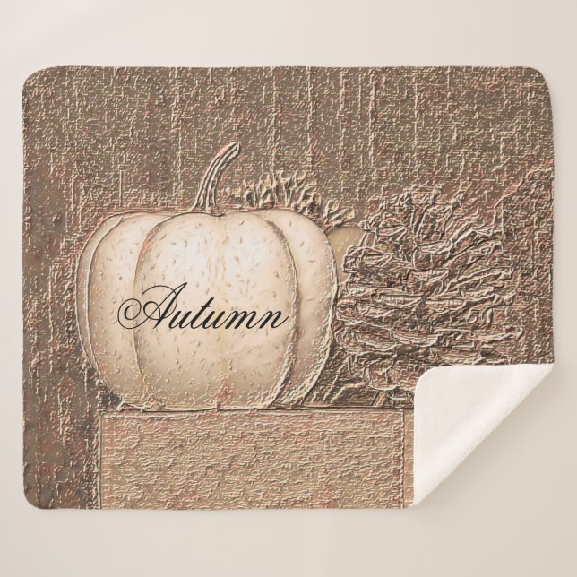 Manta Sherpa Elegante Calabaza Blanco Oro Metálico Caída País (Anverso (horizontal))