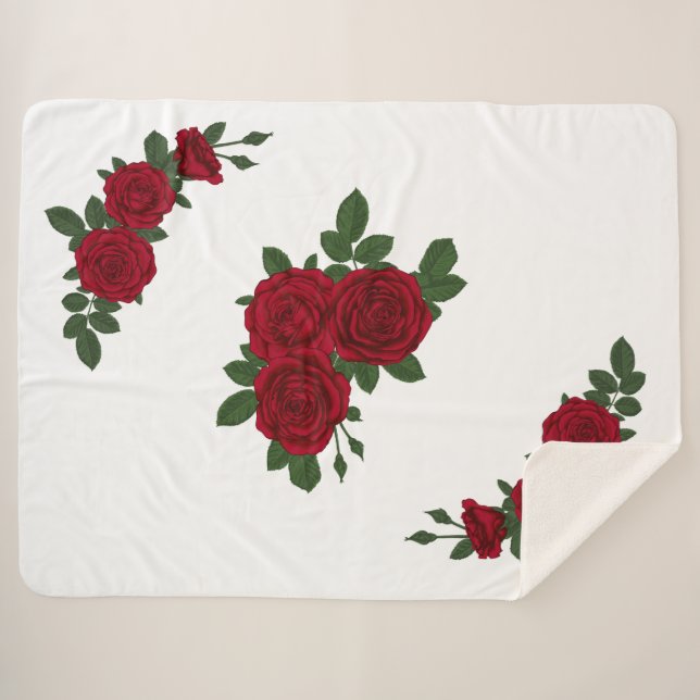Manta Sherpa Elegante cobertizo floral rosa rojo (Anverso (horizontal))