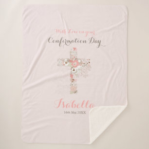 Manta Sherpa Elegante cruz floral de confirmación rosa