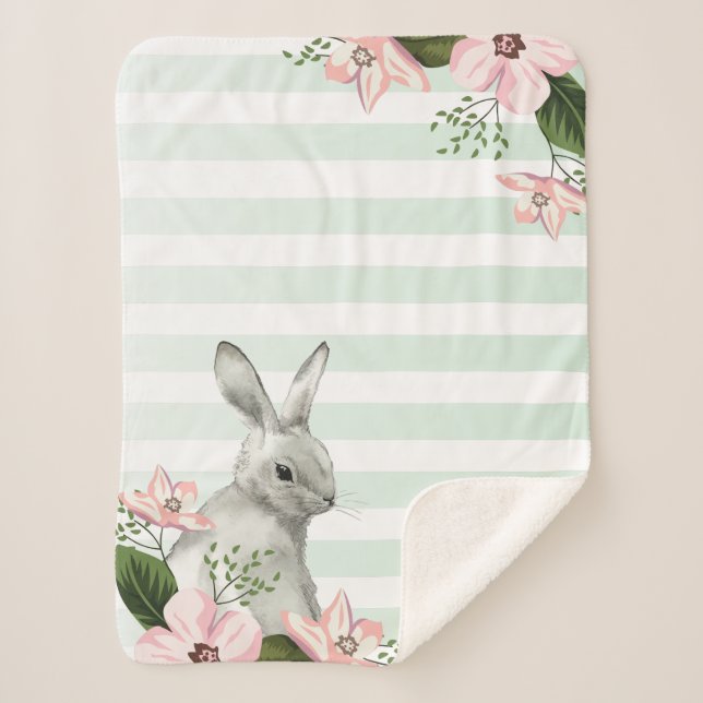 Manta Sherpa Elegante diseño de rayas Bunny (Anverso)