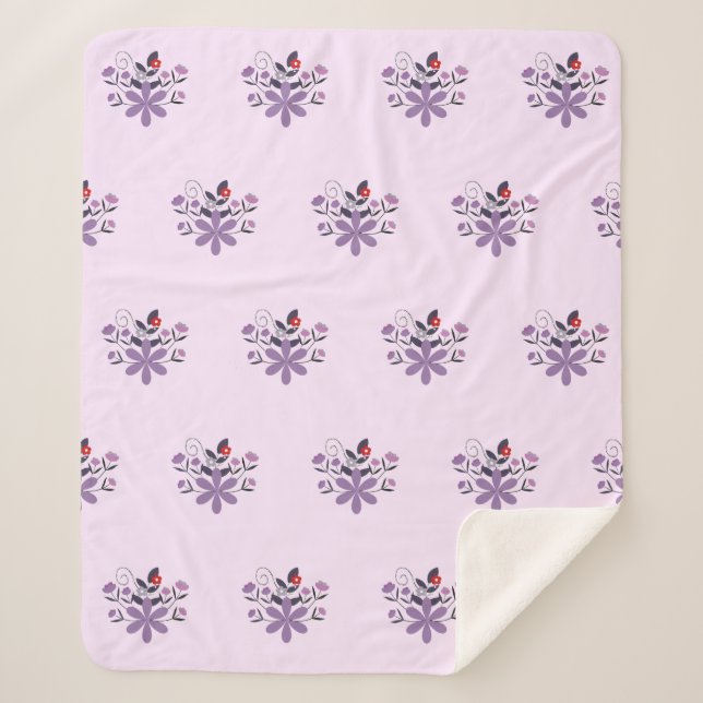 Manta Sherpa Elegante estampado floral violeta gris violeta (Anverso)